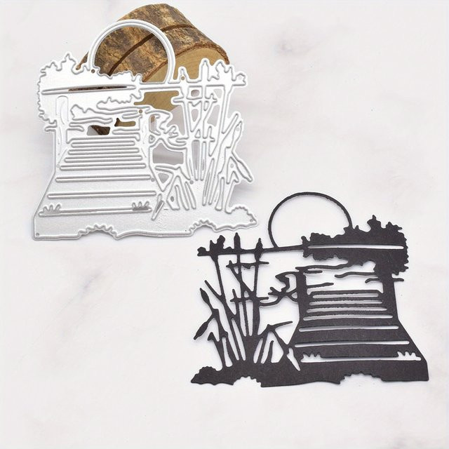 Metall Schneidwerkzeug mit Sonnenuntergang und Schilf-Motiv für DIY Scrapbooking, Basteln und Kartenherstellung - Bild 1