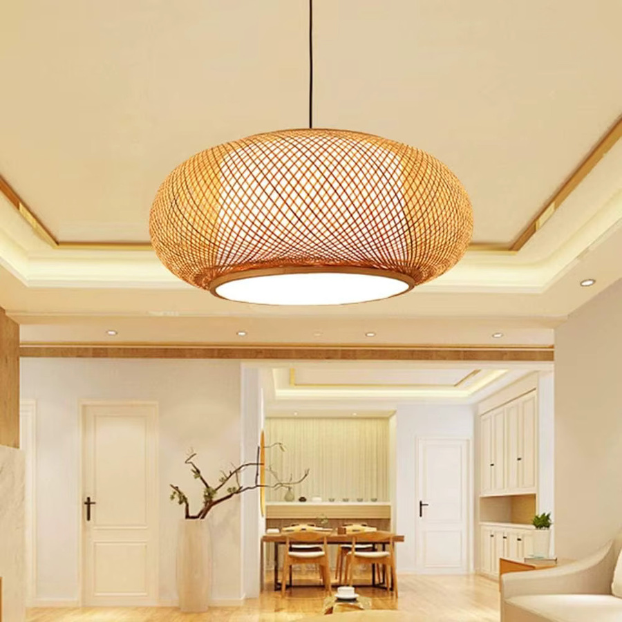 JOYINLED Bambus-Kronleuchter im japanischen Stil, geflochtene Pendelleuchte aus Holz in Schwarz für Wohnzimmer und Küche, Durchmesser: 40 cm oder 60 cm - Bild 3