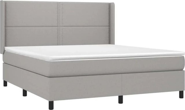 vidaXL Boxspringbett mit Matratze in Hellgrau, Hybridbett mit LED-Unterbettbeleuchtung und USB-Ladeport, B/T: 180 x 200 cm - Bild 1