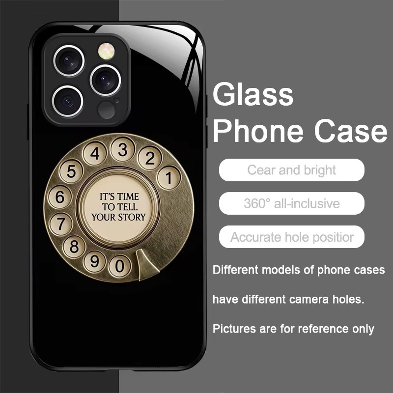 PHTY Retro-Telefonhülle aus gehärtetem Glas mit drehbarem Zifferblattmuster für iPhone 17 16 15 14 13 12 11 Pro Max Plus Mini X XS XR - Bild 3