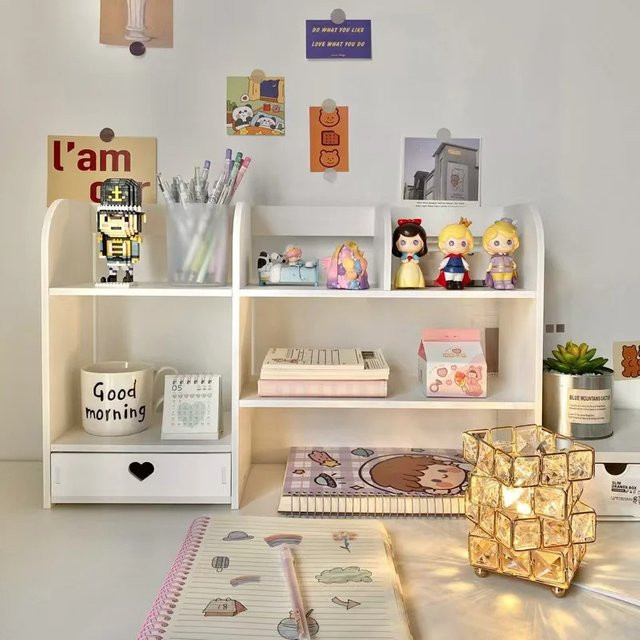 Doppelschichtiges Desktop-Organizer-Rack aus Kunststoff für Schreibwaren und Kosmetik in Weiß - Bild 1
