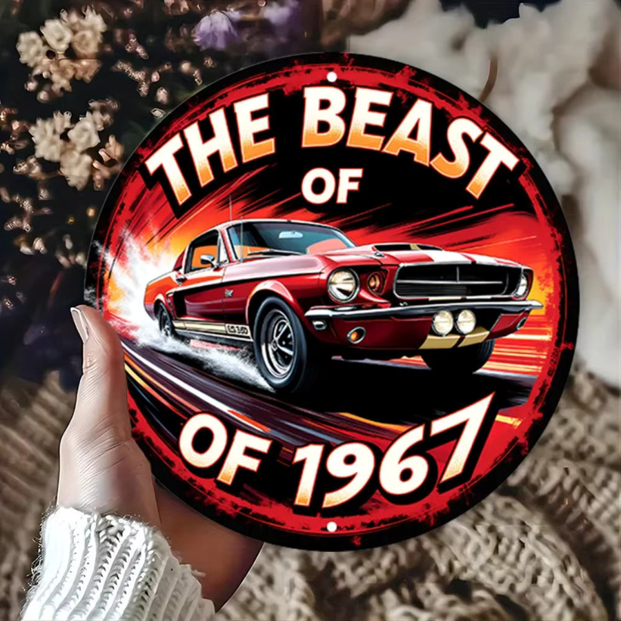 CIFBUY Retro 1967 Muscle Car Aluminium-Blechschild Vintage Wanddekoration, B/H: 20,0 x 20,0 cm, Mehrfarbig - Bild 4