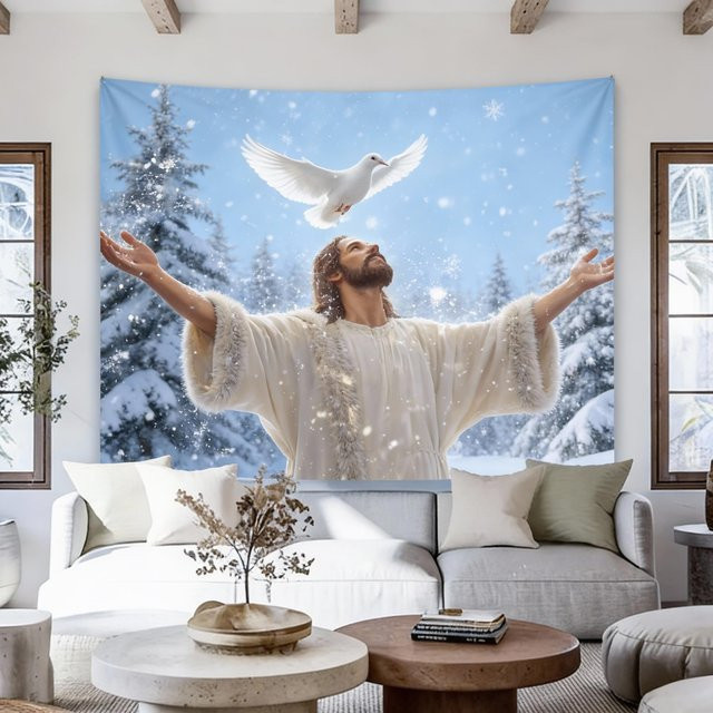 Religiöser Wandteppich mit Taube und Jesus von JMG Household Supplies, blaue Wanddekoration für Wohnzimmer oder Büro, Breite: 150 cm, Höhe: 230 cm - Bild 1