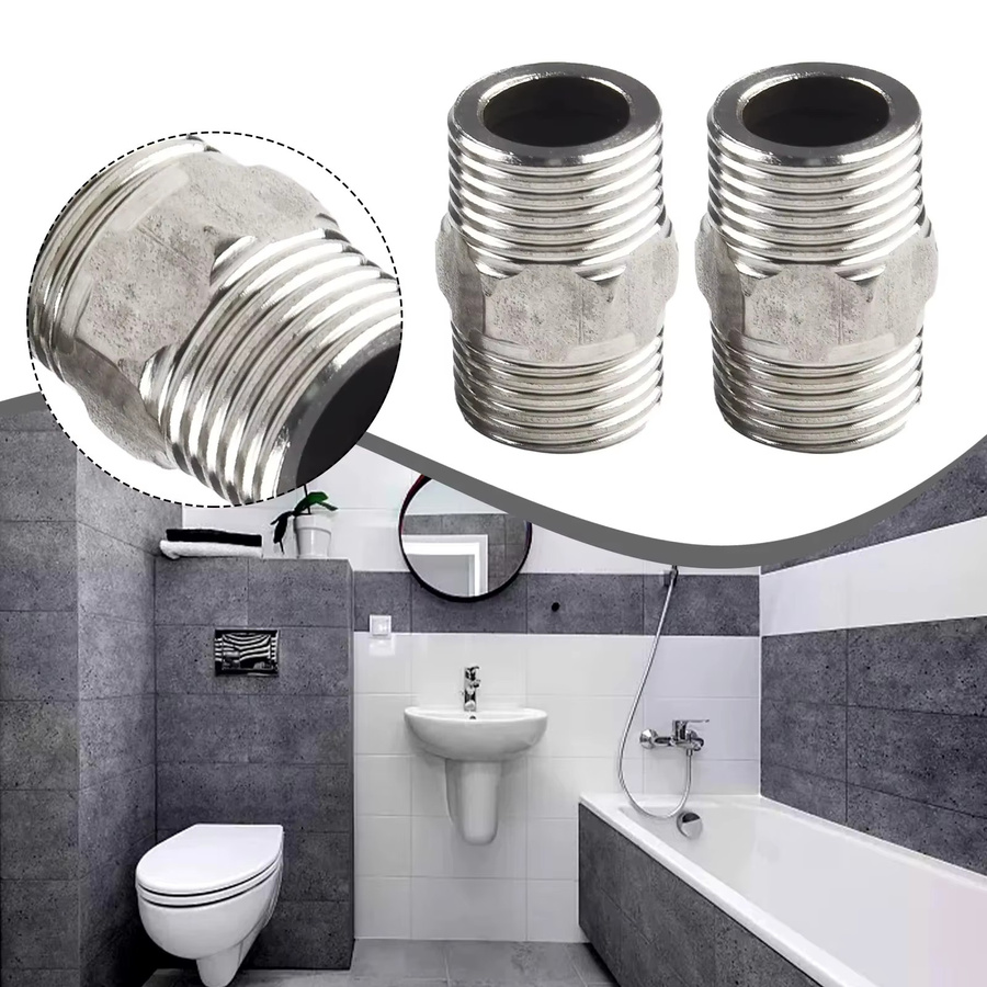 IOUHAPPY Duschschlauch-Verlängerungsadapter aus Edelstahl in Silber, 2er-Set, 1/2 Zoll - Bild 1