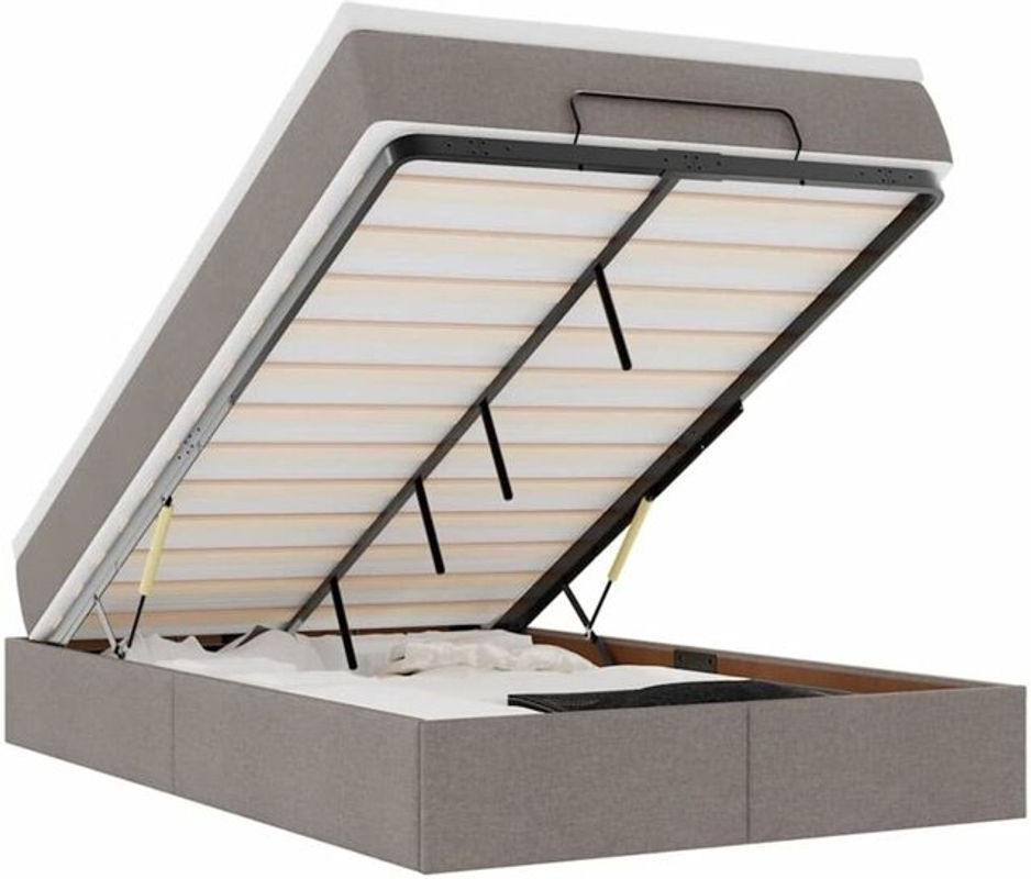 Vidaxl Ottoman Polsterbett mit Matratze in Taupe Meliert aus Stoff und Metall B/T/H: 120 x 200 x 23,5 cm - Bild 1