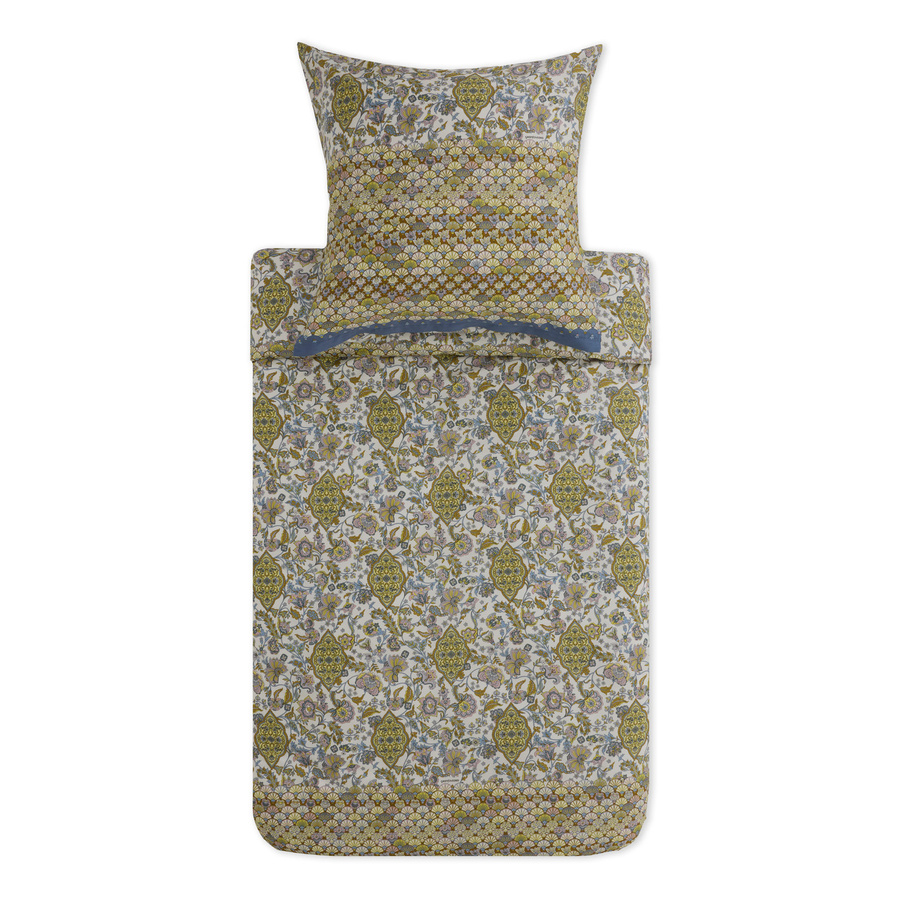 Bassetti Tigullio Mako-Satin Bettwäsche mit floralem Design in Grün, bestehend aus Bettbezug und Kissenbezug - Bild 1