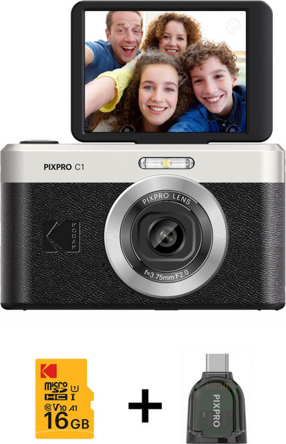 Kodak Pixpro C1 Kompaktkamera Kit in Schwarz mit USB-C Anschluss - Bild 1