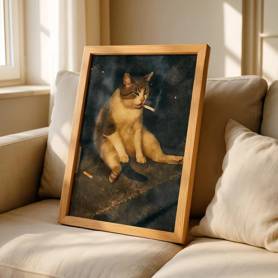 Vintage Wandkunst mit rauchender Katze von SHENCHEN als mehrfarbiger digitaler Druck im rechteckigen Format - Bild 2