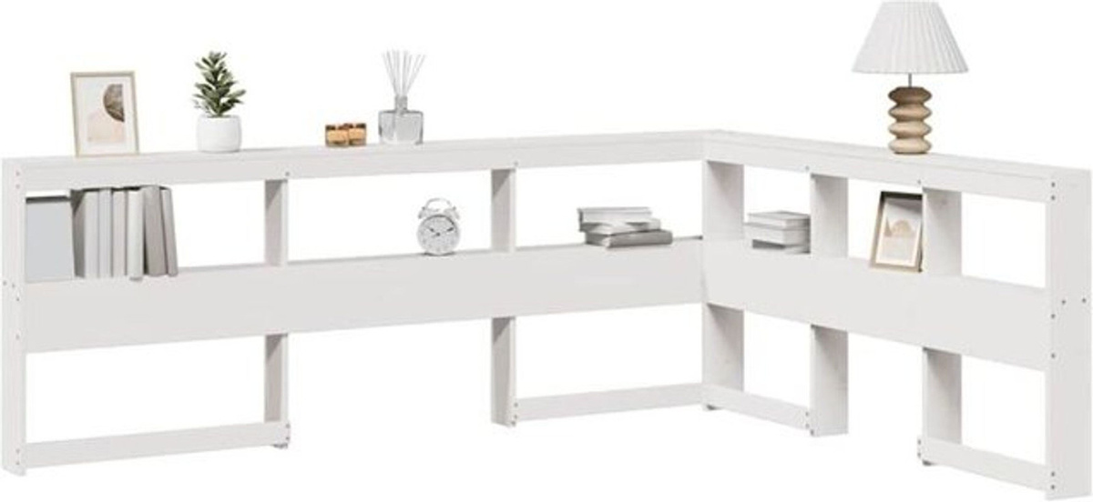 vidaxl Kopfteil mit Bücherregal in L-Form aus Massivholz Kiefer in Weiß, 160 cm Breite - Bild 1