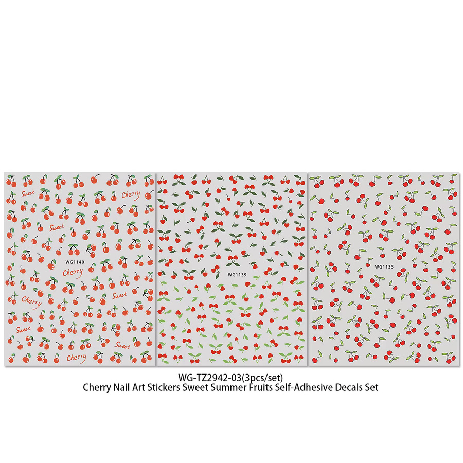 QIANJIKU Nagelsticker, rote Kirsche, 3er-Set - Bild 2