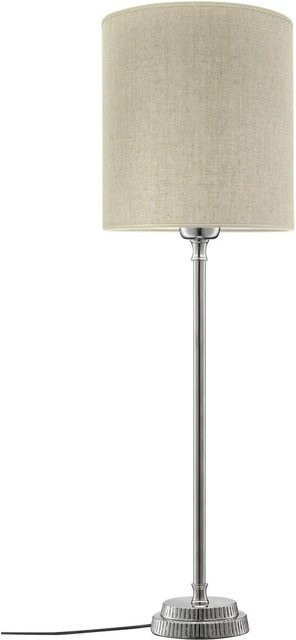 PR Home Kent Tischleuchte aus Metall in Silber mit beige Leinenstoff Schirm, E27, Höhe: 61 cm, Breite: 40 cm, Tiefe: 20 cm - Bild 1