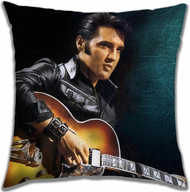 Dekorative Kissenhülle Elvis Musiker aus Baumwolle und Leinen, Farbe: Schwarz, B/T/H: 45 x 45 x 0 cm - Bild 1