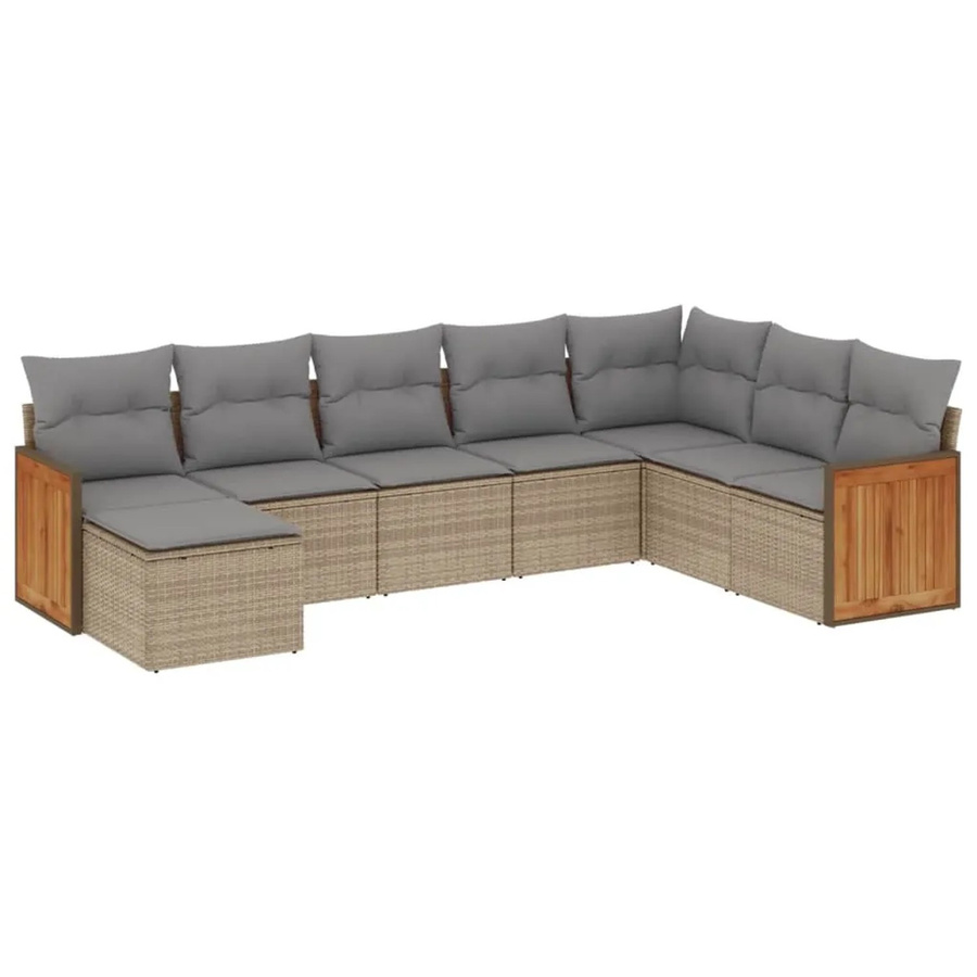 vidaXL 8-tlg Garten-Sofagarnitur in L-Form aus Poly-Rattan und Akazienholz mit beigefarbenen Kissen - Bild 2
