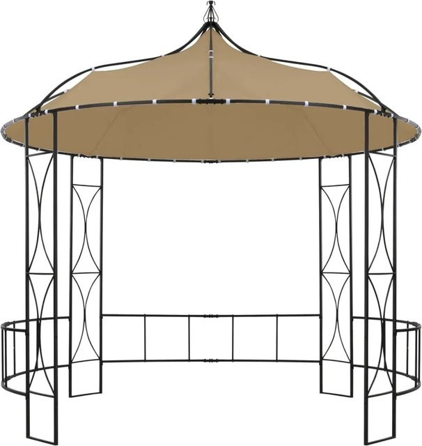 vidaXL Pavillon Rund in Taupe mit Polyesterstoff und pulverbeschichtetem Eisen, B/T: 300 x 290 cm - Bild 1