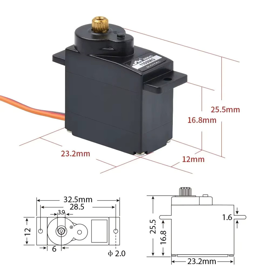 JX Servo PDI-1109MG Digital Mini Servo, Metallgetriebe, 4-teiliges Set, 1:18 - Bild 2