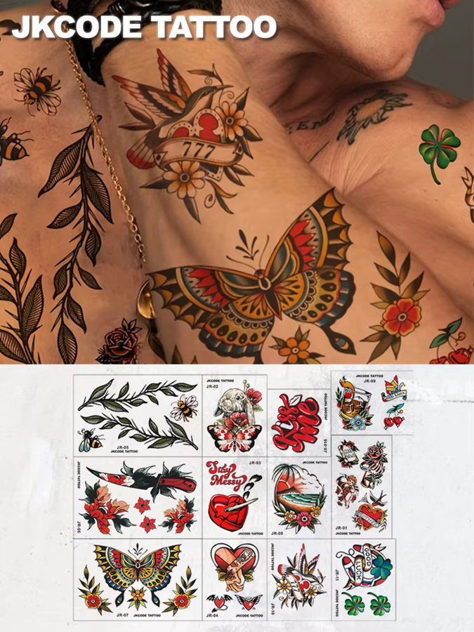 JKCODE TATTOO Temporäre Tattoo-Aufkleber, 12-teiliges Set, Retro-Stil - Bild 5