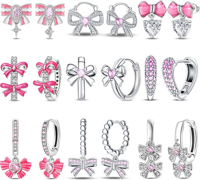 Ohrstecker 925 Silber, rosa Prinzessinnenschleife, Damen - Bild 1