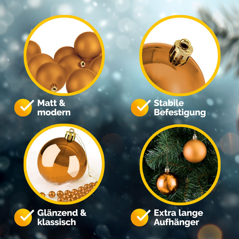 Casaria Weihnachtskugeln in Kupfer und Braun, 54-teiliges Set aus Kunststoff als Hängeornament für deine Weihnachtsdekoration - Bild 5