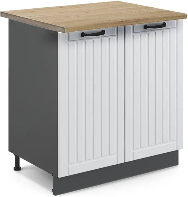 Vicco Spülenunterschrank Fame-Line in Weiß und Anthrazit mit Eiche-Optik im Landhausstil, B/T/H: 80 x 60 x 82 cm - Bild 1