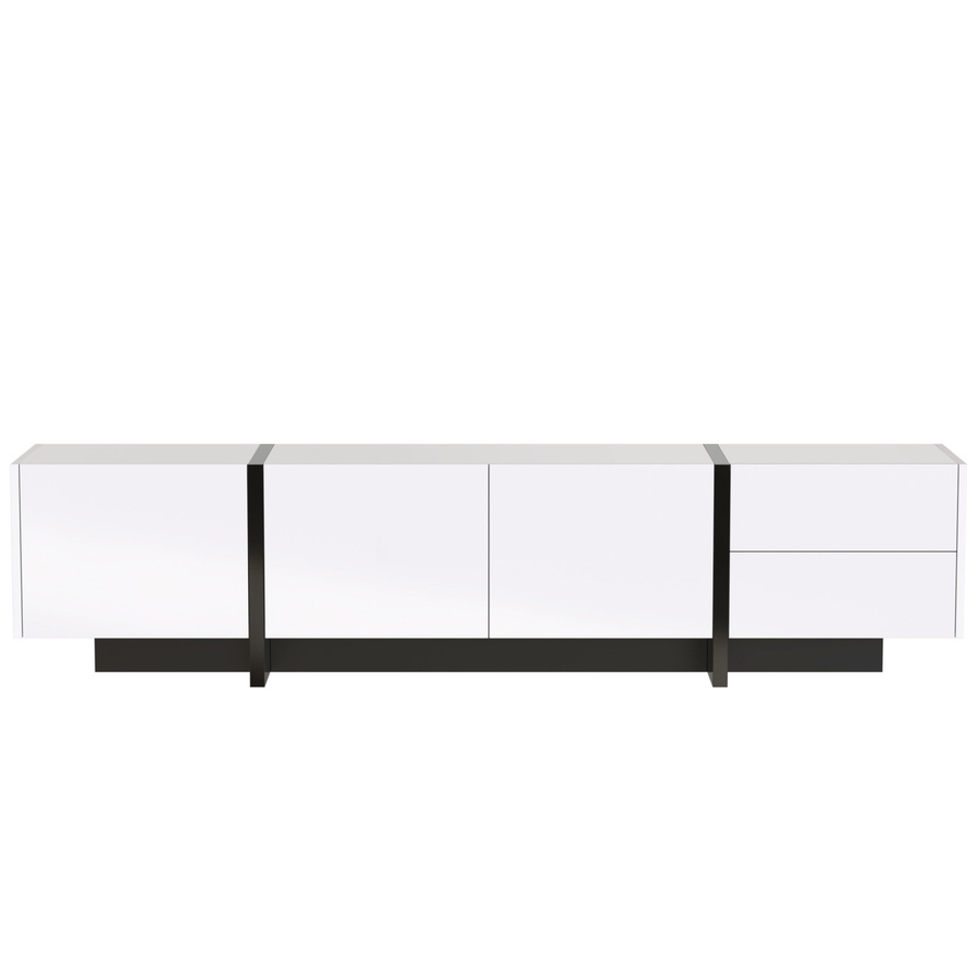 Moderner TV Schrank in Weiß und Schwarz mit Regalen und Schubladen, Hochglanz Design, B/T/H: 190 x 35 x 45 cm - Bild 2
