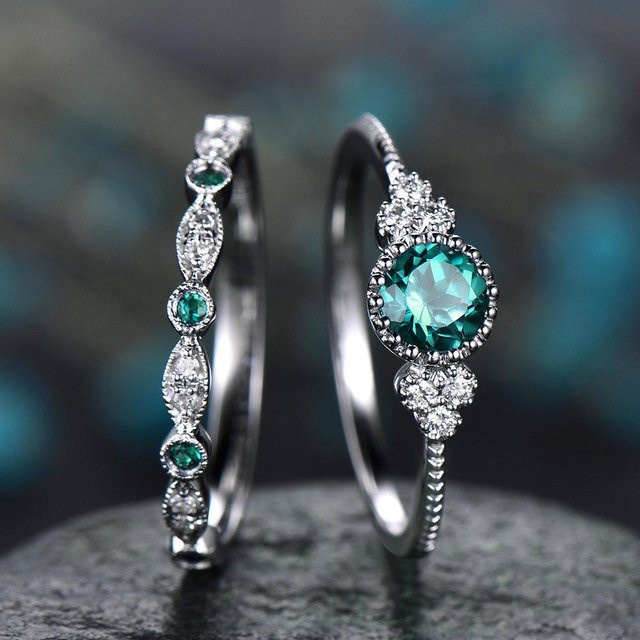 Ring 925 Silber, Zirkonia, Smaragd, Saphir, Schwarz, Damen - Bild 1