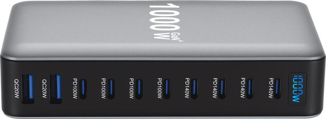 OEING 1000W GaN Schnelle Ladestation mit 10 Ports und PD 3.1 USB Typ C Desktop Ladegerät in Grau - Bild 1