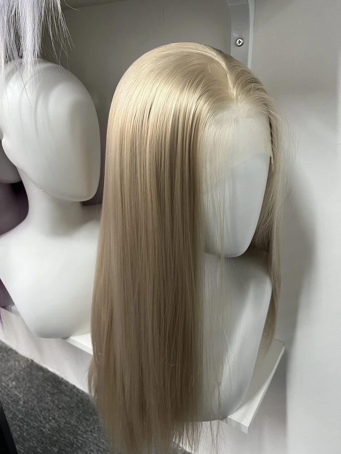 Aschblonde Synthetische Lace-Front-Perücke, 26 Zoll, Dauerwellige Lange Glatte Damenperücke - Bild 4