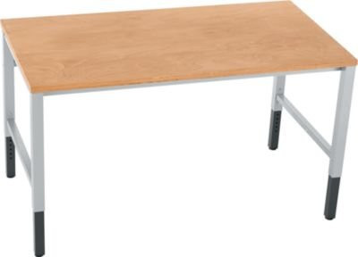 Schäfer Shop Pure Arbeitstisch AST31, manuell höhenverstellbar, Multiplex-Platte, 4-Fuß, bis 500 kg, B/T/H: 150 x 80 x 80,5-103,5 cm, weißaluminium/Buche - Bild 1