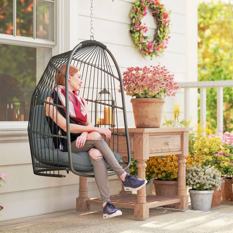Outsunny Hängesessel aus Polyrattan mit Kissen, 360 Grad drehbar, Dunkelgrau/Schwarz, B/H/T: 68 x 105 x 74 cm - Bild 7