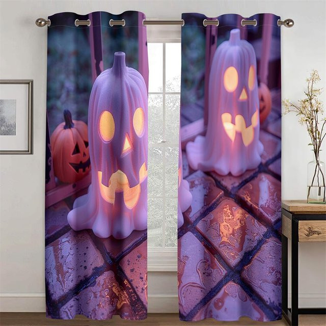 Set aus 2 semi-transparenten Vorhängen aus Polyester in Rosa und Lila, Höhe: 130 cm - Bild 1
