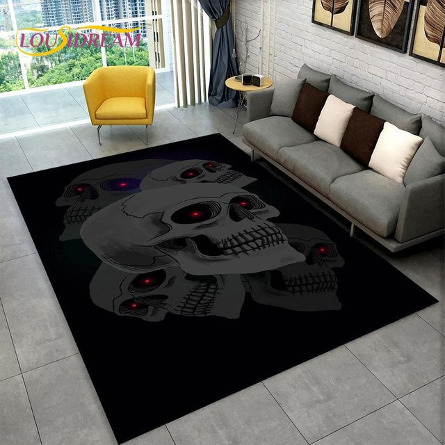 Rutschfester Gothic-Teppich mit Totenkopf-Design von Karpetti, schwarz, B/T: 60 x 40 cm - Bild 1