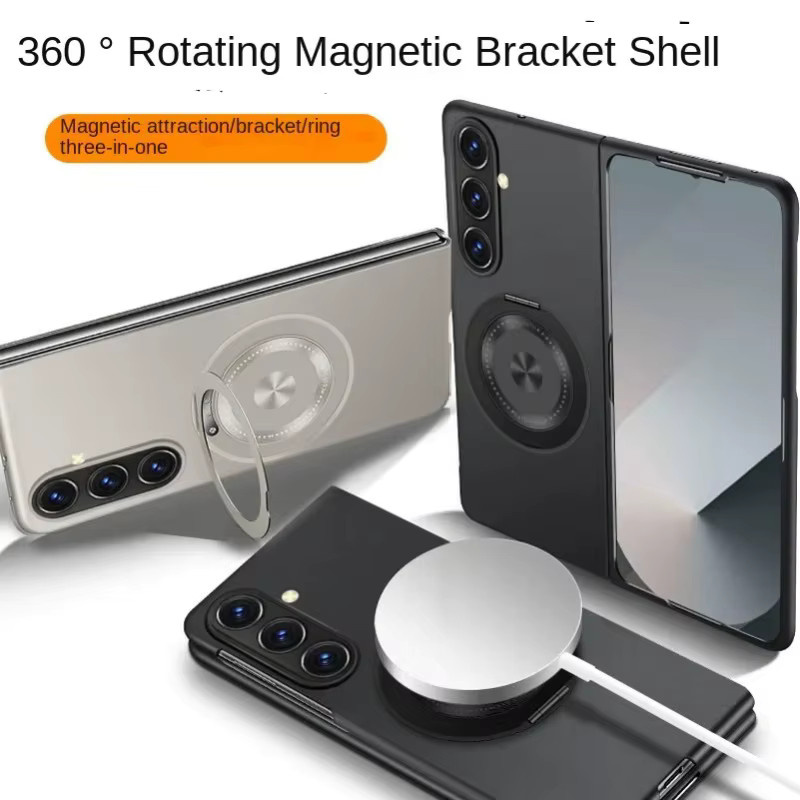 Busine Magnetische Stoßfeste Schutzhülle für Samsung Galaxy Z Fold 8 7 6 5 4 3 mit Drehbaren Metallhalter und Befestigungsring in Schwarz - Bild 6