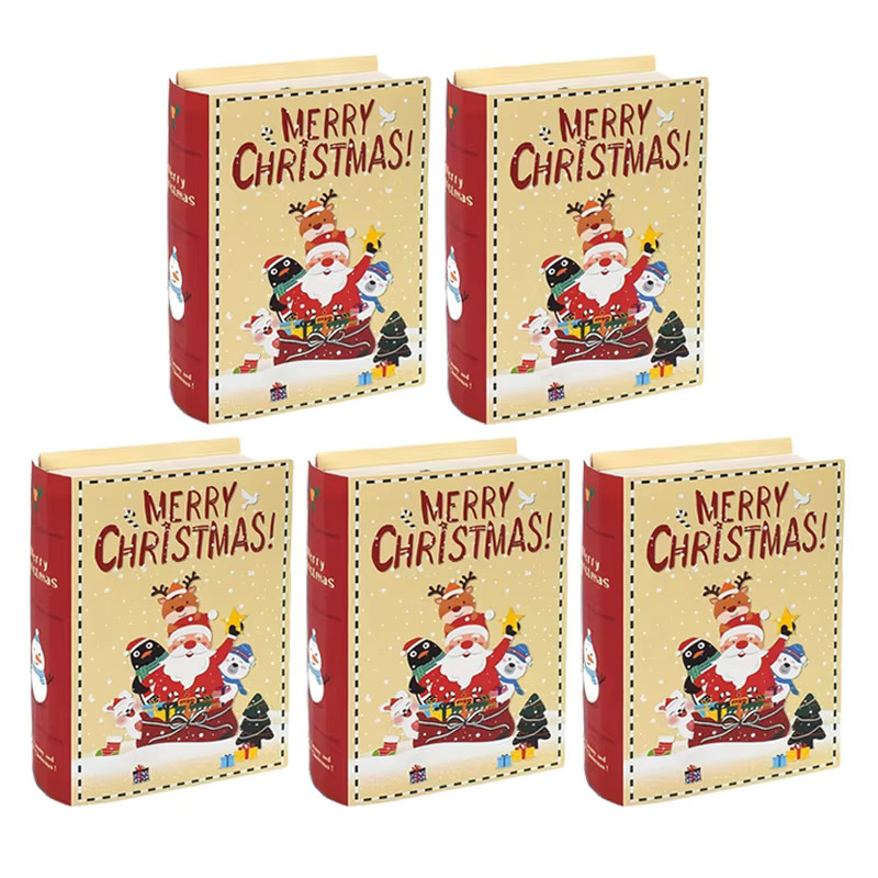 5er Set Weihnachtliche Geschenkboxen in Buchform mit Santa Claus Motiv, Mehrfarbig, Papier-Verpackung für Süßigkeiten und Schokolade - Bild 2