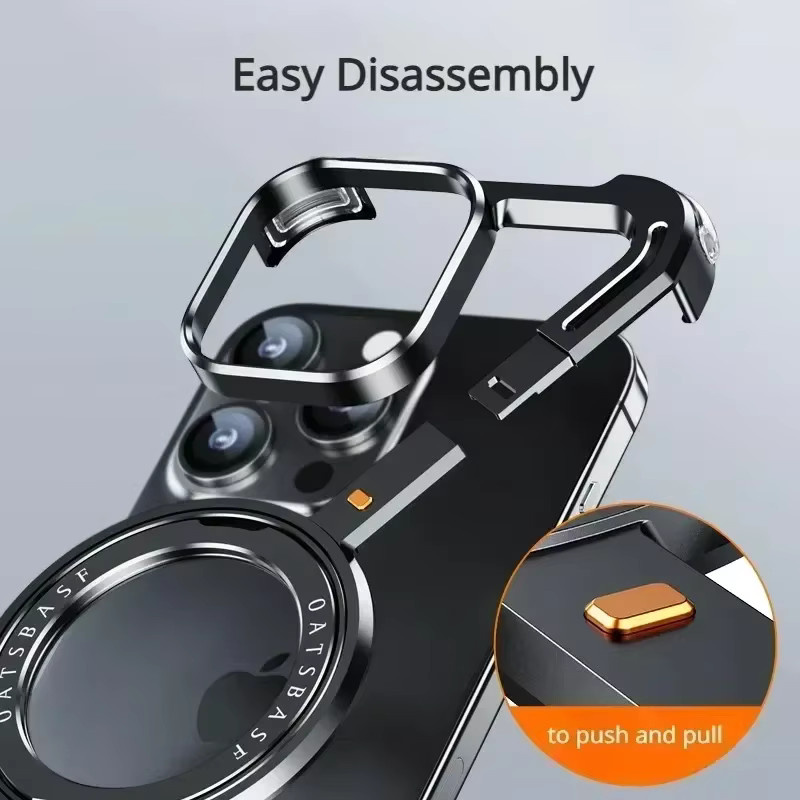 Oatsbasf Handyhülle für iPhone 16/15/14/13 Pro Max mit Magsafe und 360 Grad drehbarem magnetischem Metallständer, rahmenlose Schutzabdeckung in Titanium Black - Bild 5