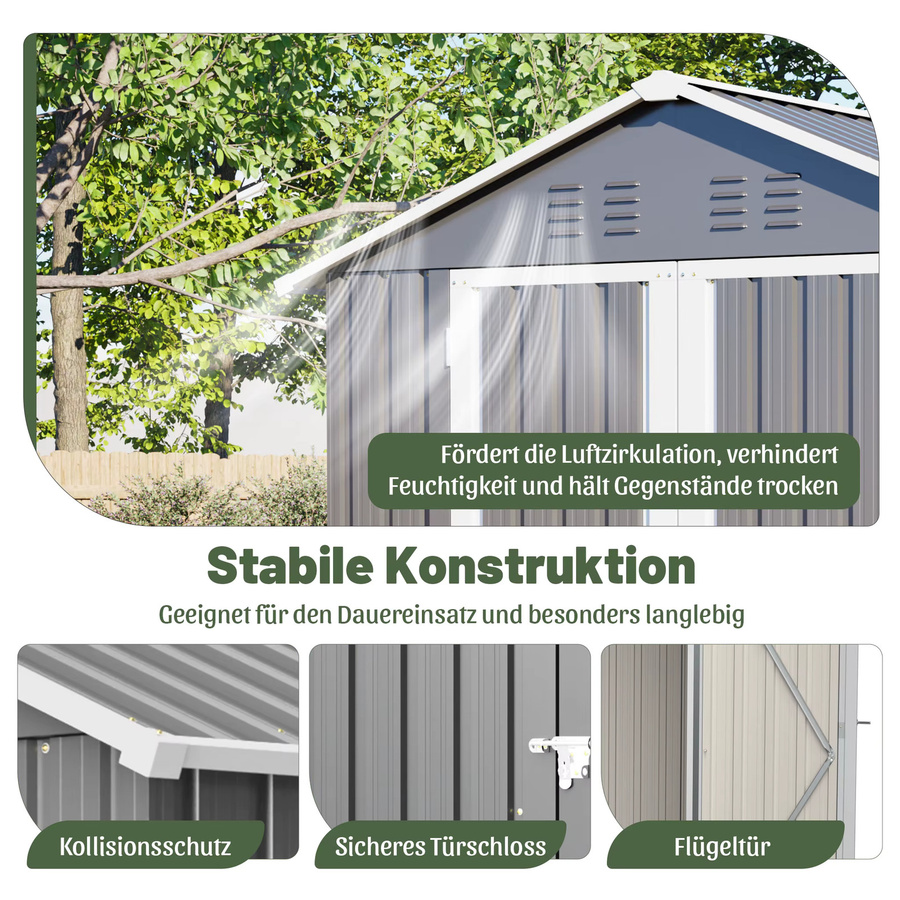 GIHAUVIA Outdoor-Gartenschuppen aus verzinktem Stahl in Silber, robustes Gartenhaus mit Metallbodengestell und abschließbaren Türen, B/T/H: 185 x 182 x 191 cm - Bild 5