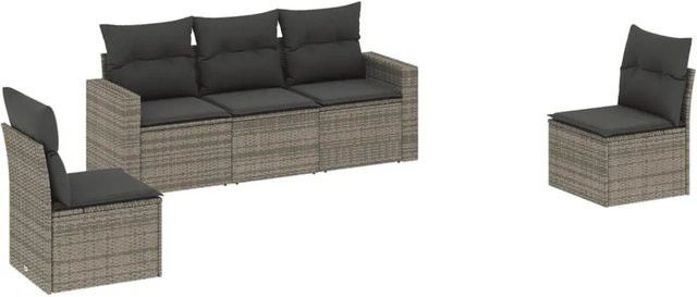 vidaXL 5-teilige Garten-Sofagarnitur in L-Form aus Poly-Rattan in Grau mit Kissen und Polsterung - Bild 1