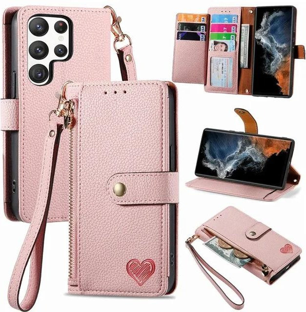 Lederhülle mit Reißverschluss und Lanyard für Samsung Galaxy M52 5G in Pink - Bild 1