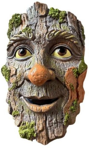 Aera Baumgesicht Gartenstatue Skurrile Männergesicht Baumumarmende Skulptur für Baumstamm und Außenhof in Grau - Bild 1