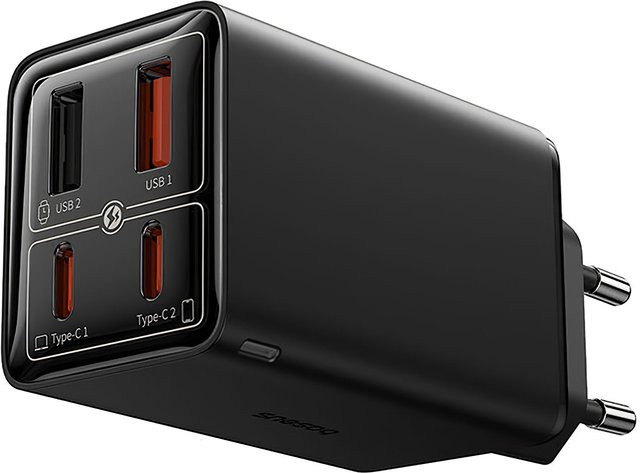 Baseus GaN6 Pro Netzladegerät mit USB-C Kabel, 100W, 3.25A, 2 x USB-A und 2 x USB-C, Schwarz - Bild 1