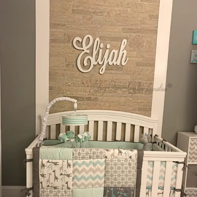 Personalisiertes Namensschild aus Holz von JingQianLong love decoration in Blau oder Weiß für Kinderzimmer, Hochzeit oder Geburtstag, wandmontiert im skandinavischen Design - Bild 1