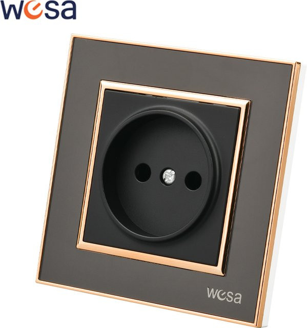 WESA Wandsteckdose aus Acryl in Schwarz, EU-Standard Spiegel-Optik, flammhemmend, 16 A, ohne Erdung - Bild 1