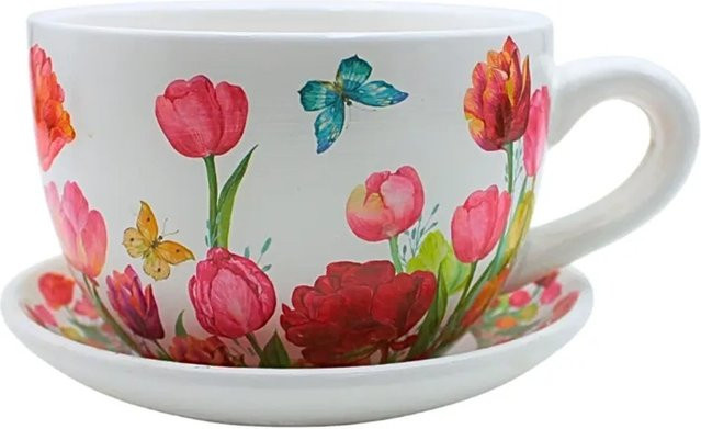 Dekohelden24 Pflanzkübel Tulpenmeer in Rosaweiss aus Keramik B: 20 cm, T: 15 cm, H: 12 cm - Bild 1