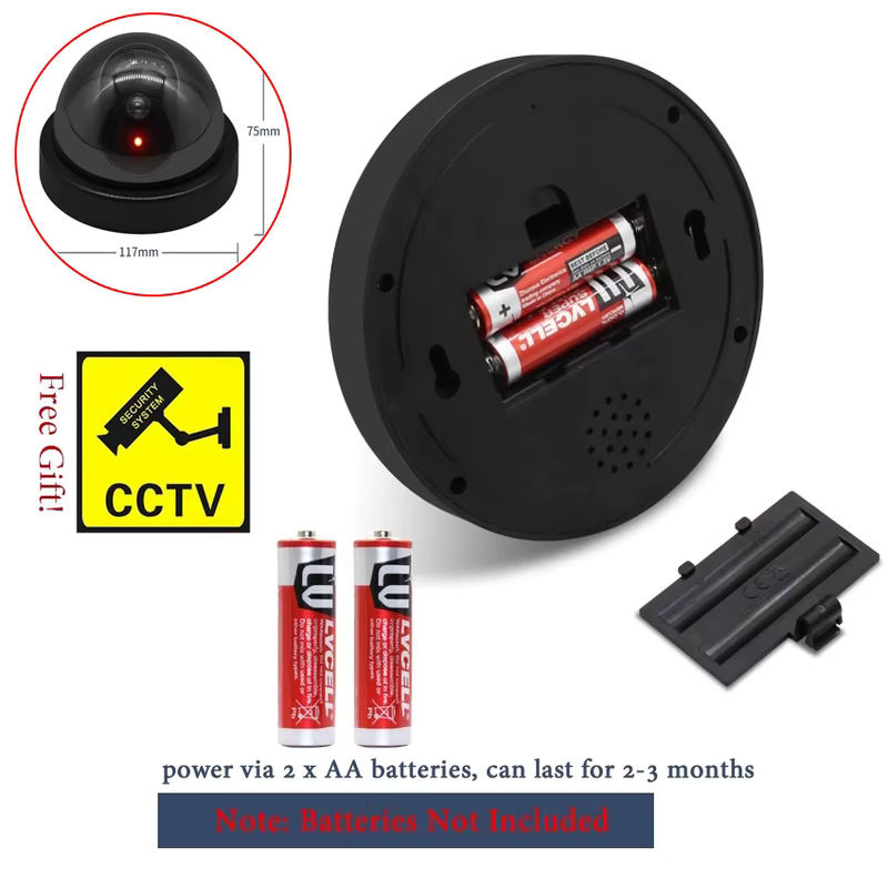 ELESECUR CCTV-Dummy-Kamera mit blinkender LED, schwarze Kunststoffkuppel, Überwachungskamera zur Sicherheit, Stromversorgung über AA-Batterie - Bild 4