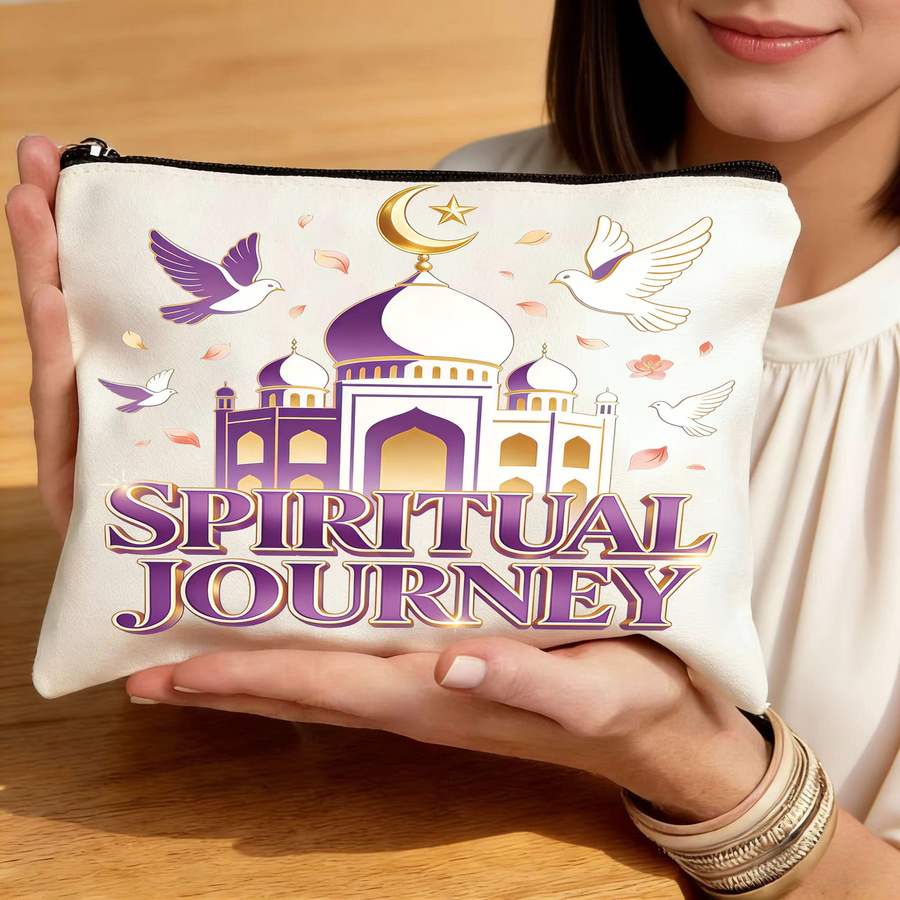 2er-Set multifunktionale Kosmetik-Aufbewahrungstaschen aus Canvas mit Eid al Fitr-Motiv in Weiß - Bild 4