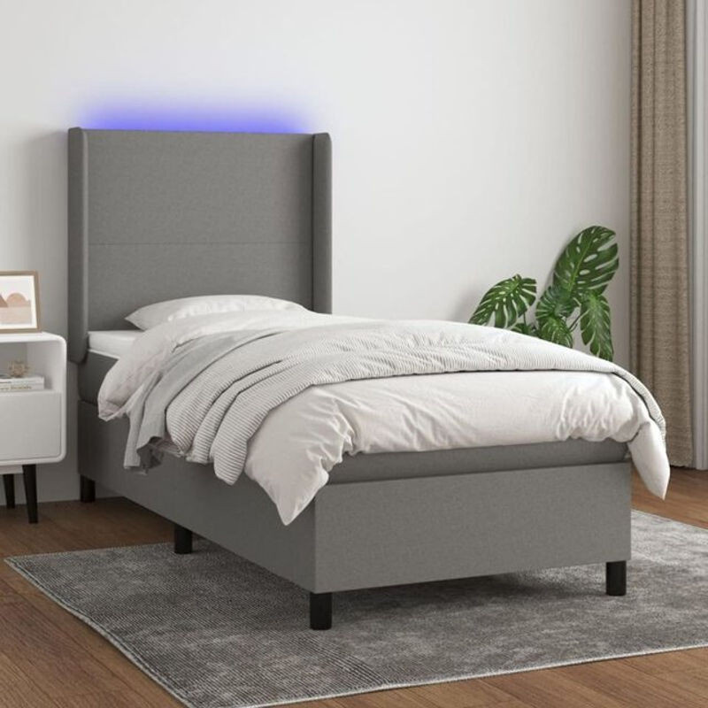 vidaxl Boxspringbett mit Matratze und LED in Anthrazit Grau aus Stoff, B/T: 100 x 200 cm - Bild 1