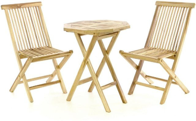 VCM 3-tlg. Balkonset aus Teak-Holz in Braun mit achteckigem Tisch und Klappstühlen für Garten, Terrasse und Balkon, Breite: 60 cm - Bild 1