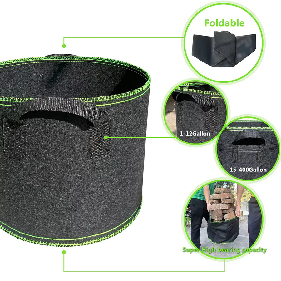 ACRDDK Pflanzsäcke aus Vlies für Gemüse und Zierpflanzen, Schwarz, 1 bis 15 Gallonen - Bild 5
