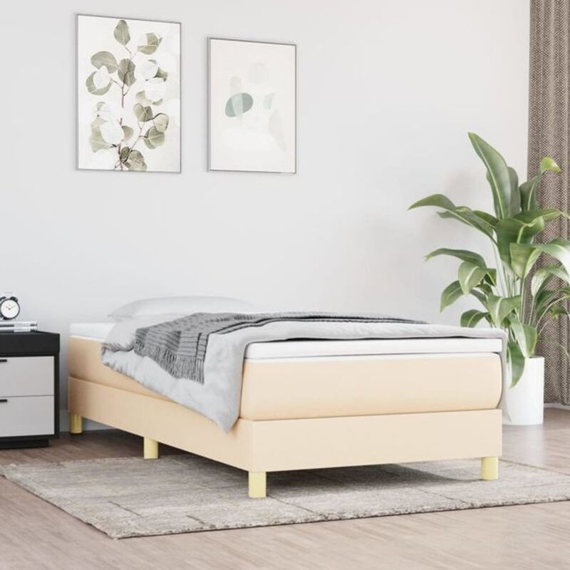 Vidaxl Boxspringbett mit Matratze aus Stoff in Beige und Weiß, B/T/H: 90 x 200 x 25 cm - Bild 1