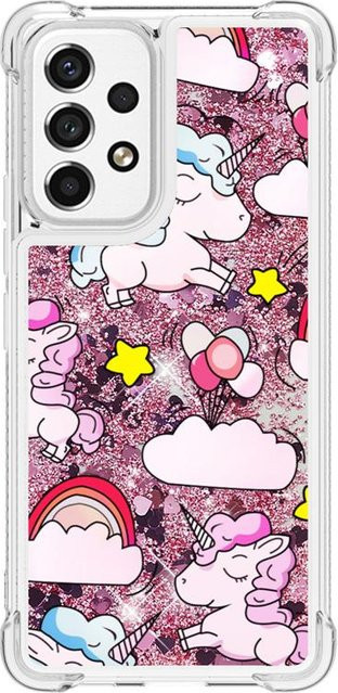 Stoßfeste Handyhülle mit Glitzer-Flüssig-Pailletten und Cartoon-Tier-Design für Samsung Galaxy A53 5G, A33 5G, A13 und A23, Farbe Multicolour Transparent - Bild 1