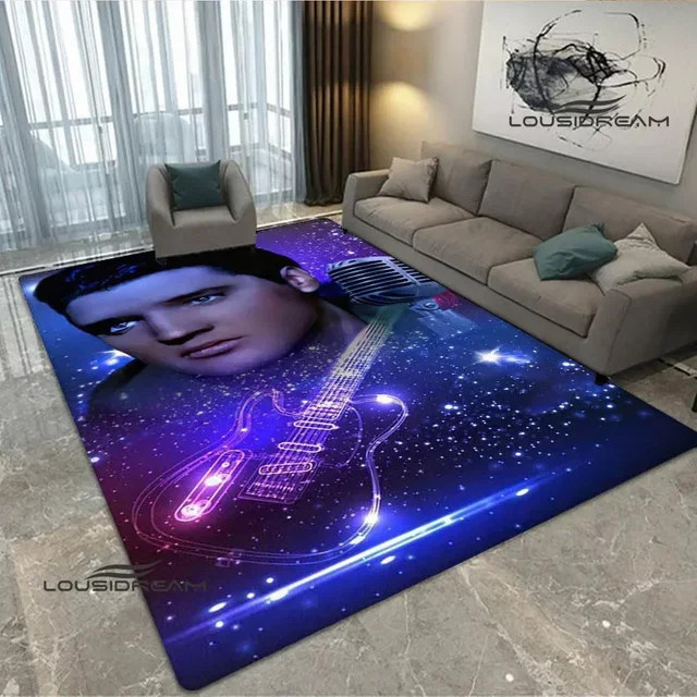 LOUSIDREAM Retro Druckteppich Elvis Presley Motiv Multicolor rutschfest für Wohnzimmer und Schlafzimmer - Bild 1